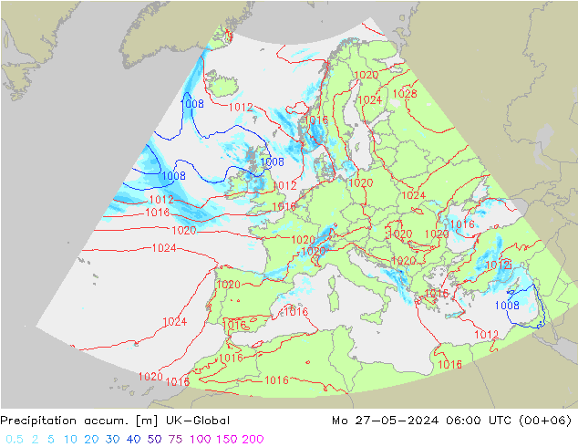 Precipitation accum. UK-Global Mo 27.05.2024 06 UTC