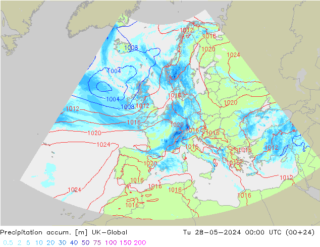 Precipitation accum. UK-Global wto. 28.05.2024 00 UTC