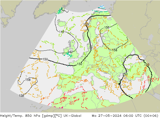 Height/Temp. 850 hPa UK-Global Mo 27.05.2024 06 UTC