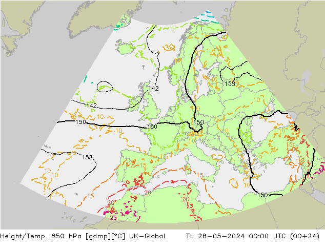 Height/Temp. 850 гПа UK-Global вт 28.05.2024 00 UTC