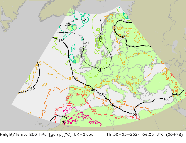 Height/Temp. 850 гПа UK-Global чт 30.05.2024 06 UTC