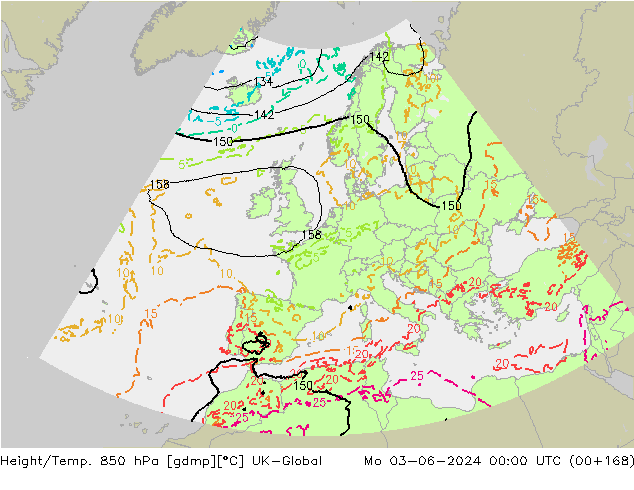 Height/Temp. 850 hPa UK-Global Mo 03.06.2024 00 UTC