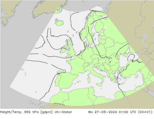Height/Temp. 950 hPa UK-Global Mo 27.05.2024 01 UTC