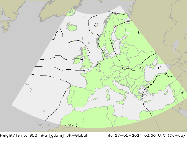 Height/Temp. 950 hPa UK-Global Mo 27.05.2024 03 UTC