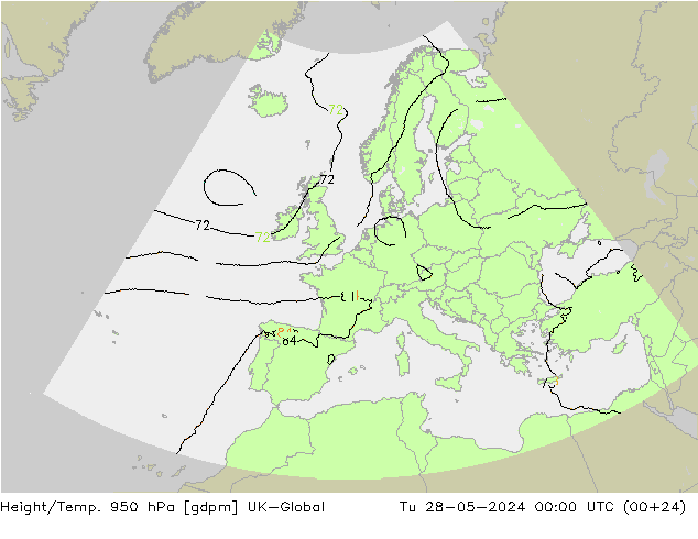 Geop./Temp. 950 hPa UK-Global mar 28.05.2024 00 UTC