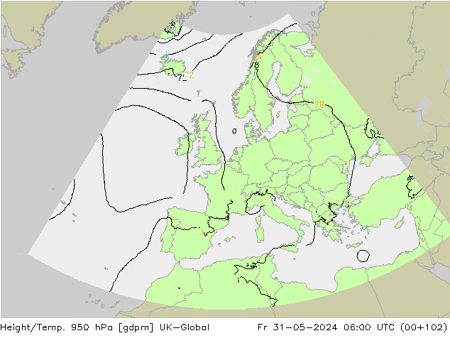 Height/Temp. 950 hPa UK-Global Sex 31.05.2024 06 UTC