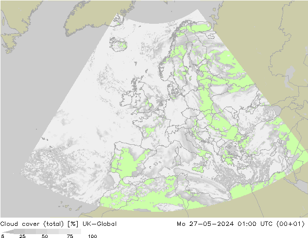 zachmurzenie (suma) UK-Global pon. 27.05.2024 01 UTC