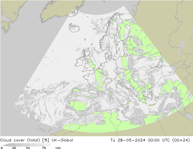 Nubes (total) UK-Global mar 28.05.2024 00 UTC