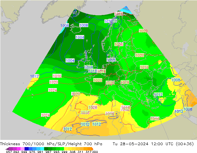 Thck 700-1000 hPa UK-Global mar 28.05.2024 12 UTC