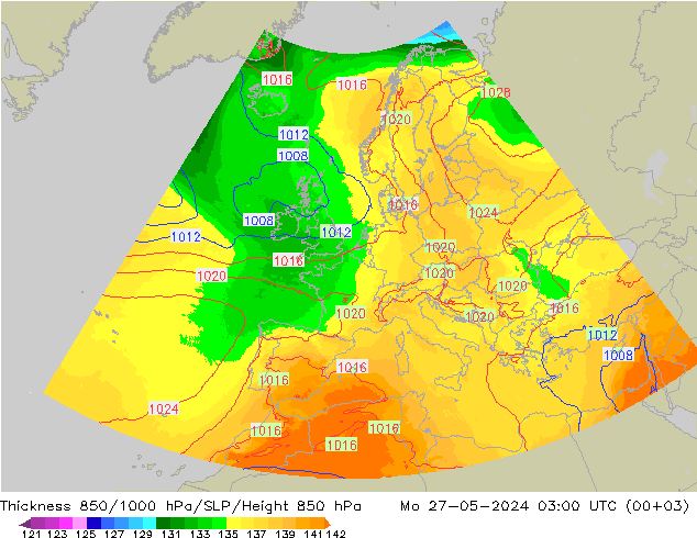 Thck 850-1000 hPa UK-Global pon. 27.05.2024 03 UTC