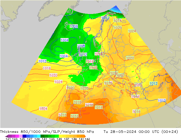 850-1000 hPa Kalınlığı UK-Global Sa 28.05.2024 00 UTC