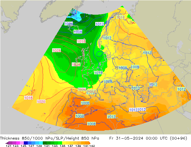 Thck 850-1000 гПа UK-Global пт 31.05.2024 00 UTC