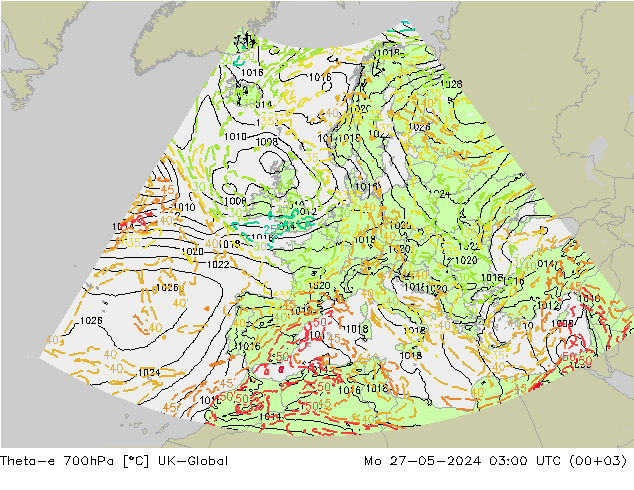 Theta-e 700hPa UK-Global Mo 27.05.2024 03 UTC