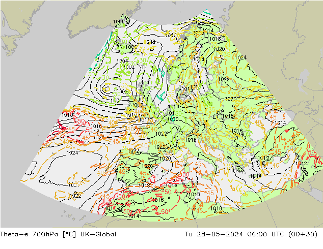 Theta-e 700hPa UK-Global Ter 28.05.2024 06 UTC