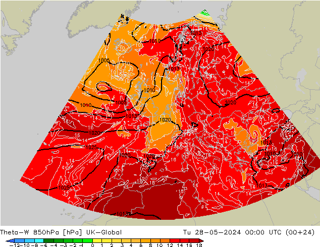 Theta-W 850hPa UK-Global Út 28.05.2024 00 UTC