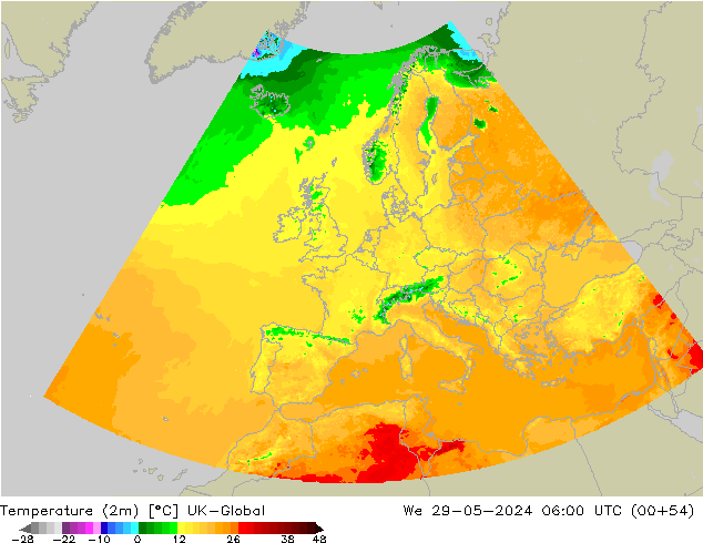 Temperatura (2m) UK-Global mié 29.05.2024 06 UTC