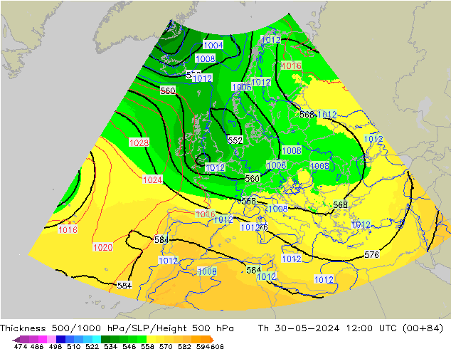 Thck 500-1000гПа UK-Global чт 30.05.2024 12 UTC