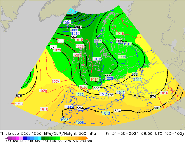 Thck 500-1000hPa UK-Global Fr 31.05.2024 06 UTC