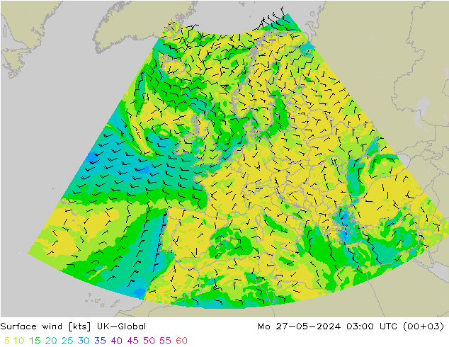 Rüzgar 10 m UK-Global Pzt 27.05.2024 03 UTC