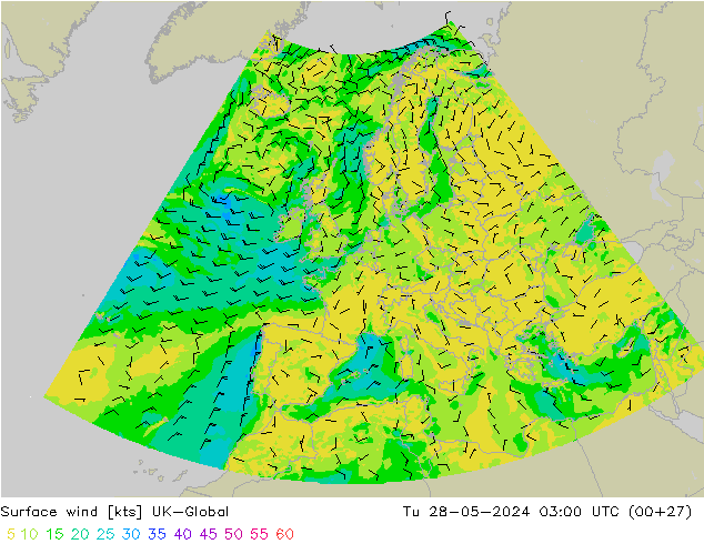 Surface wind UK-Global Tu 28.05.2024 03 UTC