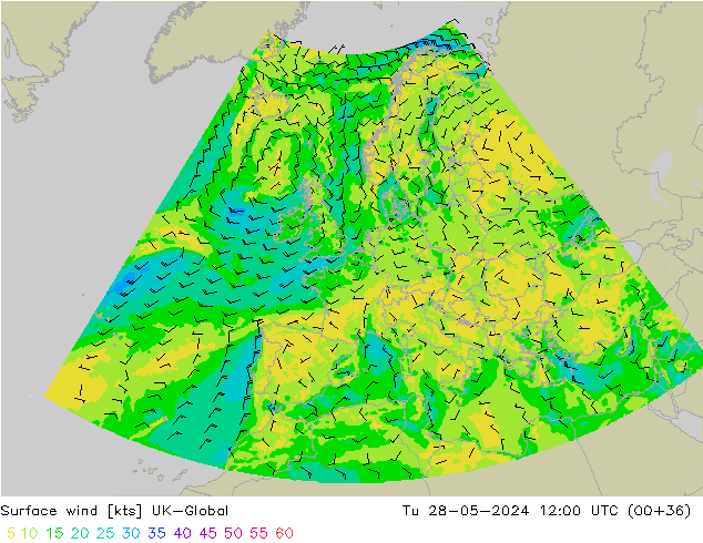 Vent 10 m UK-Global mar 28.05.2024 12 UTC