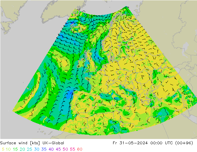 Surface wind UK-Global Fr 31.05.2024 00 UTC