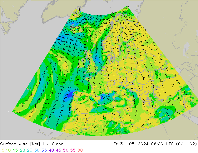 Rüzgar 10 m UK-Global Cu 31.05.2024 06 UTC