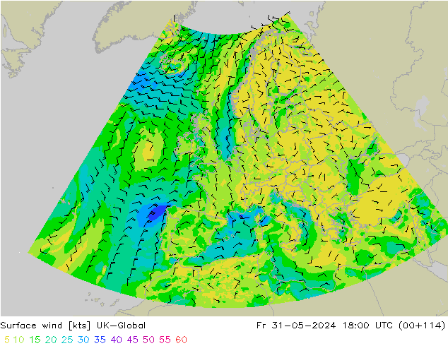 Wind 10 m UK-Global vr 31.05.2024 18 UTC