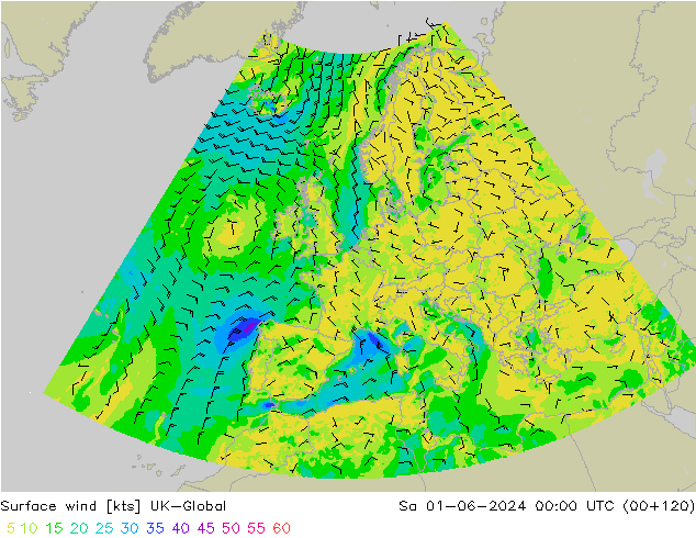 Vento 10 m UK-Global sab 01.06.2024 00 UTC