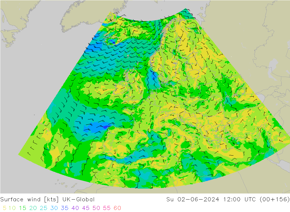 Surface wind UK-Global Su 02.06.2024 12 UTC