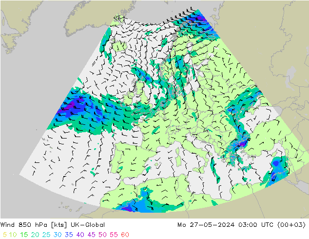 Wind 850 hPa UK-Global Mo 27.05.2024 03 UTC