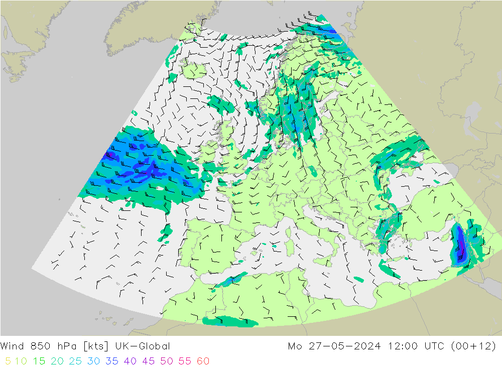 Wind 850 hPa UK-Global Mo 27.05.2024 12 UTC
