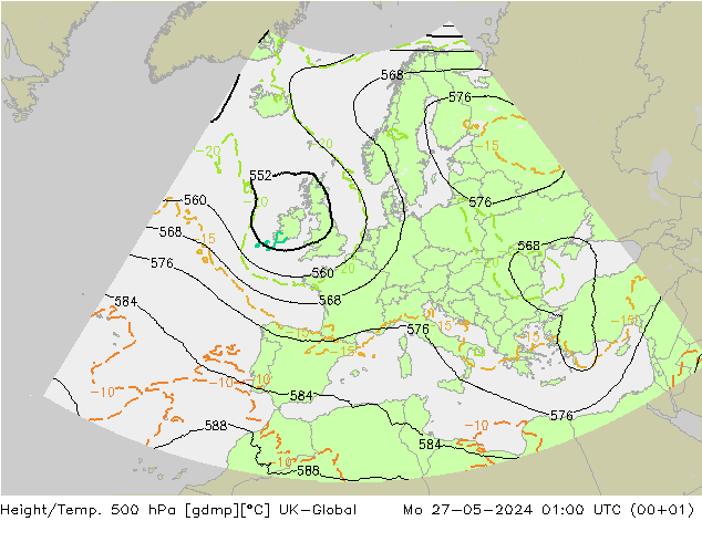 Height/Temp. 500 гПа UK-Global пн 27.05.2024 01 UTC