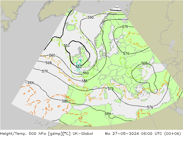 Height/Temp. 500 hPa UK-Global Mo 27.05.2024 06 UTC