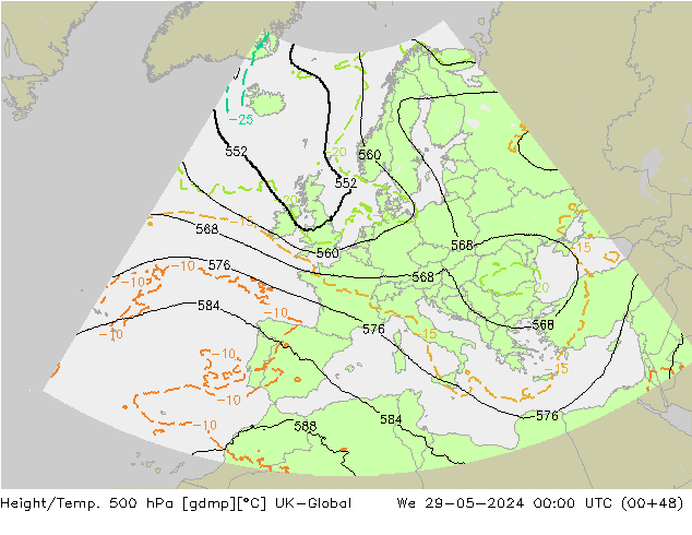 Géop./Temp. 500 hPa UK-Global mer 29.05.2024 00 UTC