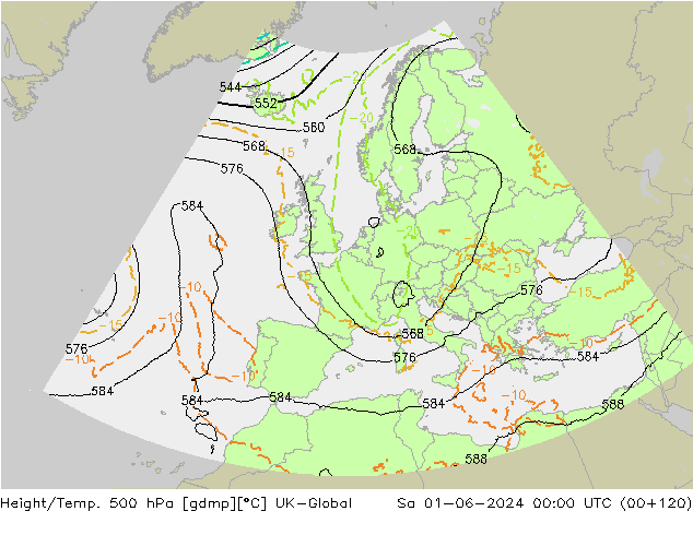 Height/Temp. 500 hPa UK-Global sab 01.06.2024 00 UTC