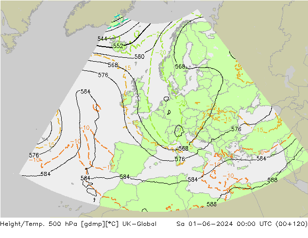 Yükseklik/Sıc. 500 hPa UK-Global Cts 01.06.2024 00 UTC