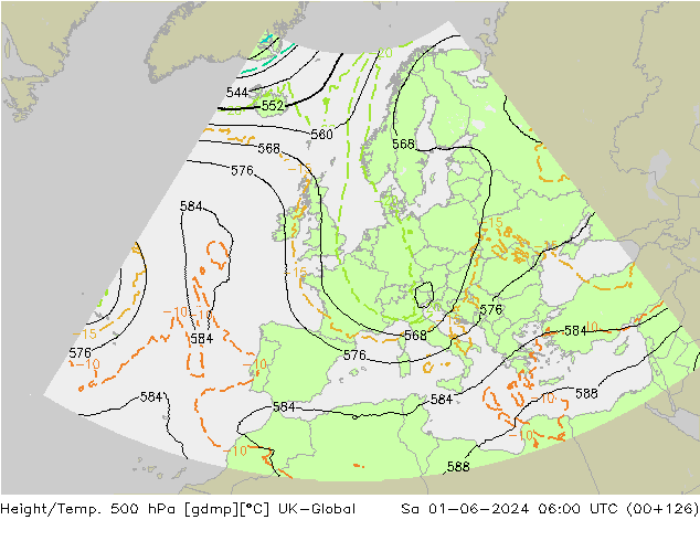 Height/Temp. 500 гПа UK-Global сб 01.06.2024 06 UTC