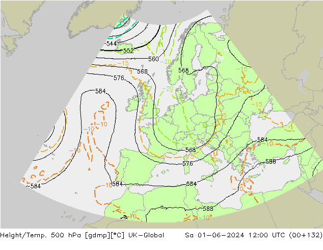 Height/Temp. 500 гПа UK-Global сб 01.06.2024 12 UTC