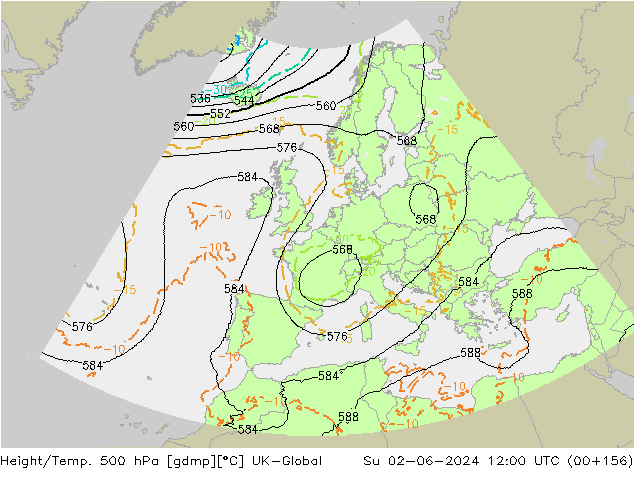 Height/Temp. 500 гПа UK-Global Вс 02.06.2024 12 UTC