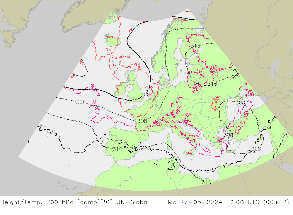 Yükseklik/Sıc. 700 hPa UK-Global Pzt 27.05.2024 12 UTC