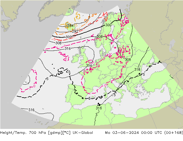 Height/Temp. 700 hPa UK-Global Mo 03.06.2024 00 UTC