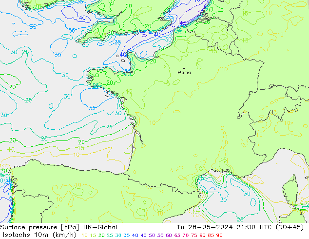 Isotaca (kph) UK-Global mar 28.05.2024 21 UTC