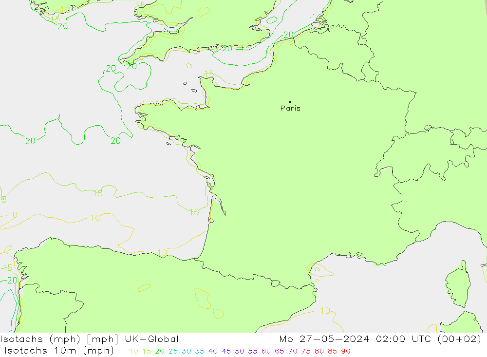 Isotachs (mph) UK-Global lun 27.05.2024 02 UTC