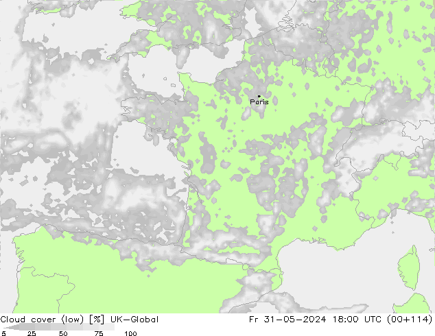 Bewolking (Laag) UK-Global vr 31.05.2024 18 UTC