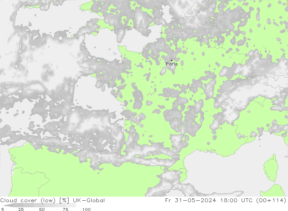 Bewolking (Laag) UK-Global vr 31.05.2024 18 UTC