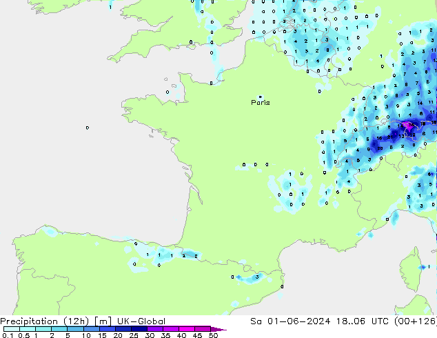 Totale neerslag (12h) UK-Global za 01.06.2024 06 UTC