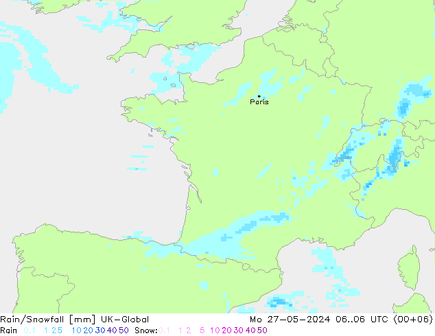 Rain/Snowfall UK-Global Mo 27.05.2024 06 UTC