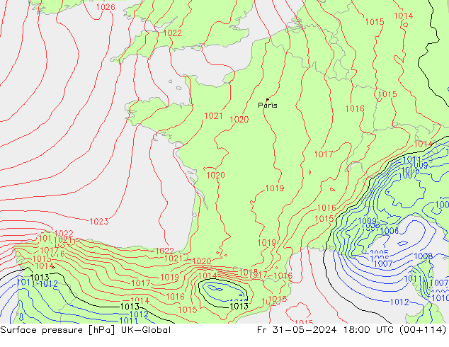 приземное давление UK-Global пт 31.05.2024 18 UTC
