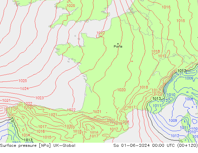 приземное давление UK-Global сб 01.06.2024 00 UTC
